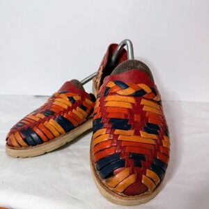 Brand X Mexico Womens Multi Color Rainbow Leather Woven Huarache Sandals 8.5